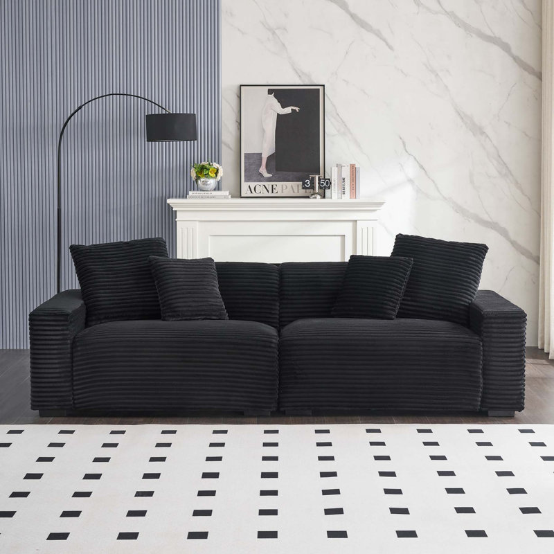 104.72 inch 4 Seat Large Sofa with 4 Throw Pillows Living Room Sofa Latitude Run Upholstery Color Black